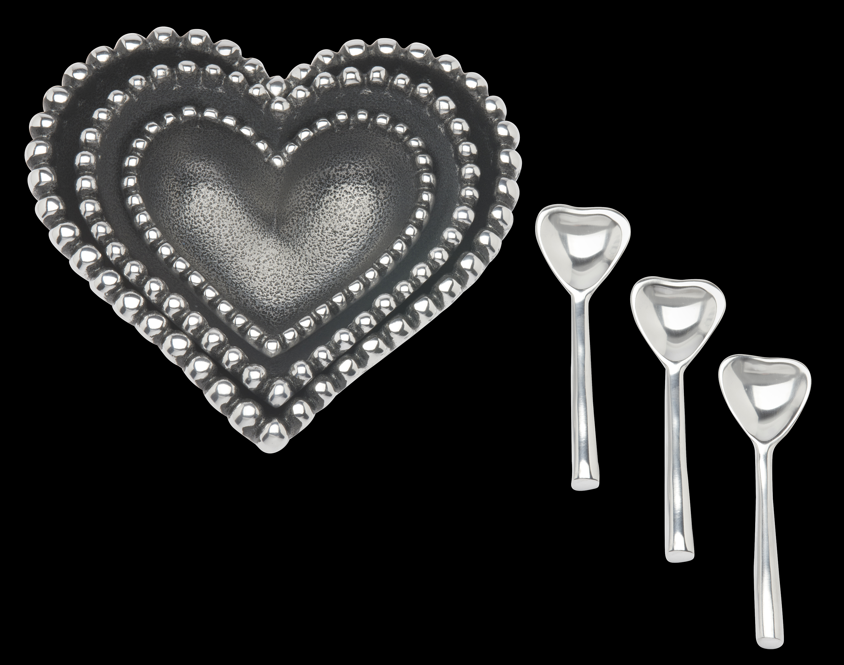 Pearl Heart Bowl Trio with 3 Heart Spoons